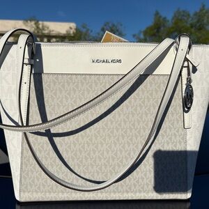 Michael Kors Cream and Gray Tote Bag